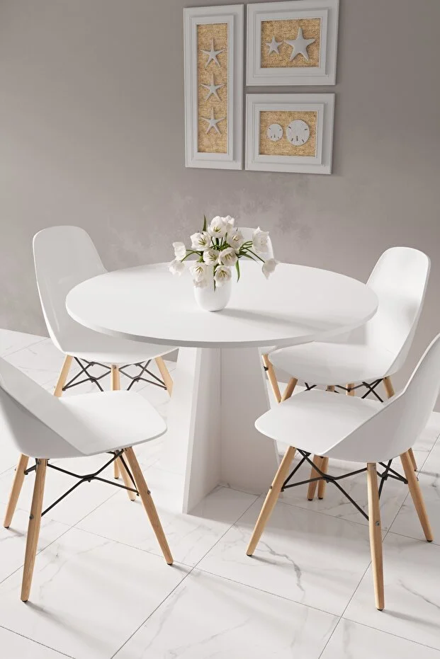 Modern Yuvarlak 90cm Yemek Masası-Mutfak Masası Mat Beyaz 